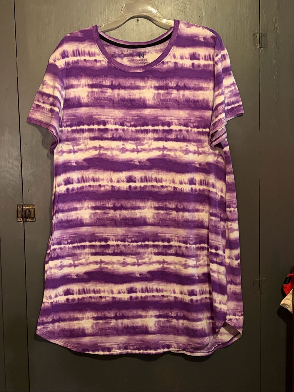 Natori Purple and White Tie-Dye Short Sleeve Nightshirt